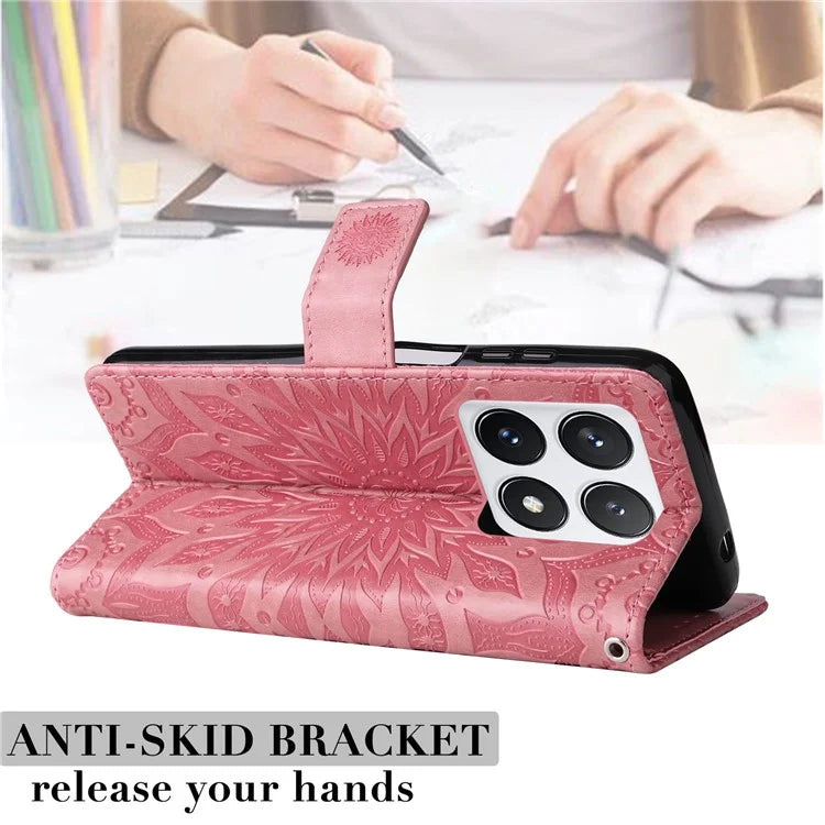 KT Imprinting Flower Series-1 For Xiaomi 14T Pro Case Sunflower Leather Wallet Phone Cover