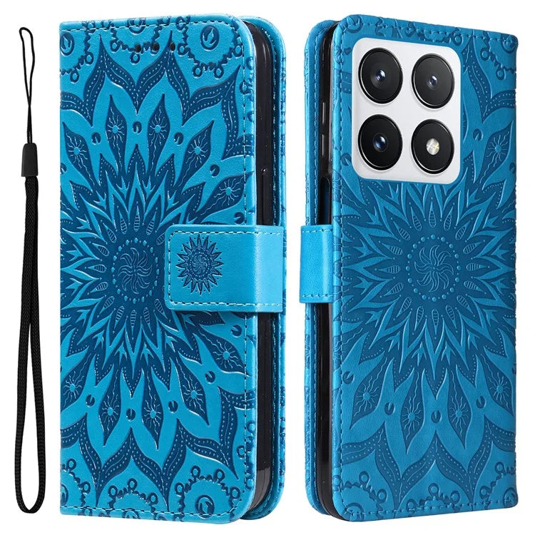 KT Imprinting Flower Series-1 For Xiaomi 14T Pro Case Sunflower Leather Wallet Phone Cover