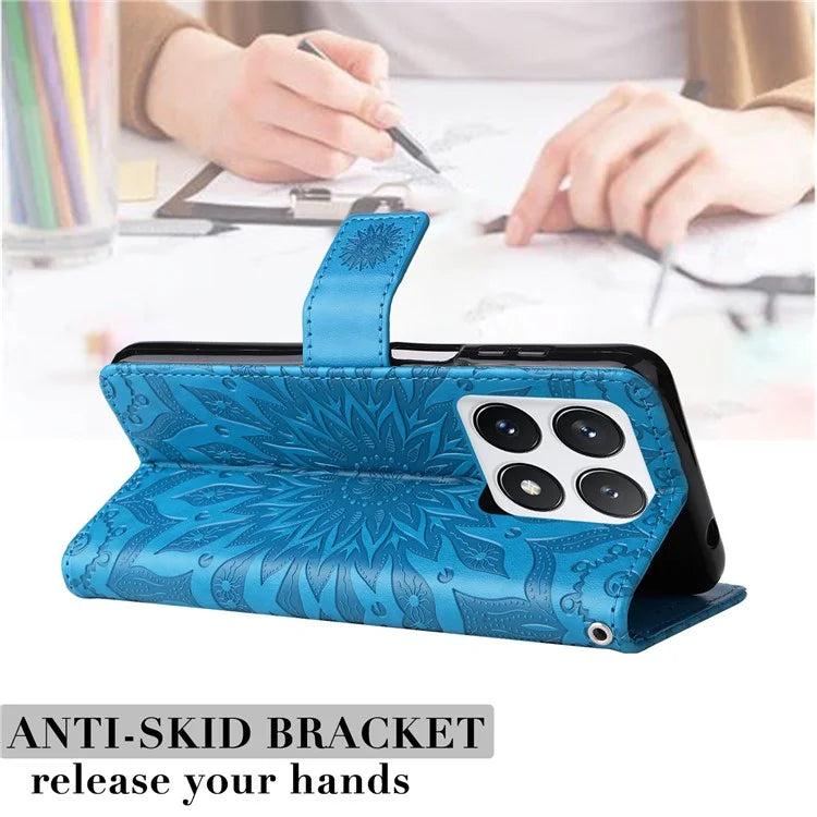 KT Imprinting Flower Series-1 For Xiaomi 14T Pro Case Sunflower Leather Wallet Phone Cover