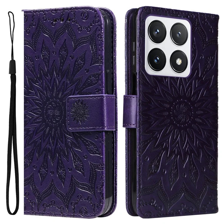 KT Imprinting Flower Series-1 For Xiaomi 14T Pro Case Sunflower Leather Wallet Phone Cover