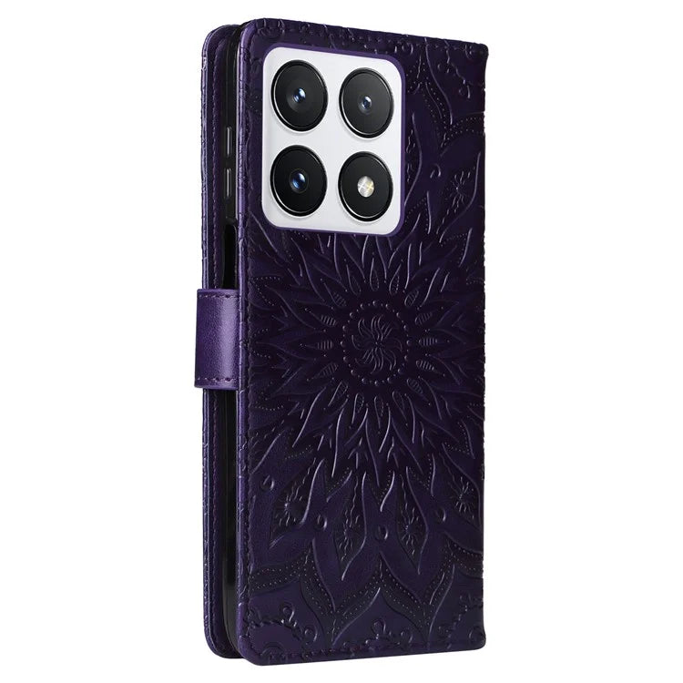 KT Imprinting Flower Series-1 For Xiaomi 14T Pro Case Sunflower Leather Wallet Phone Cover