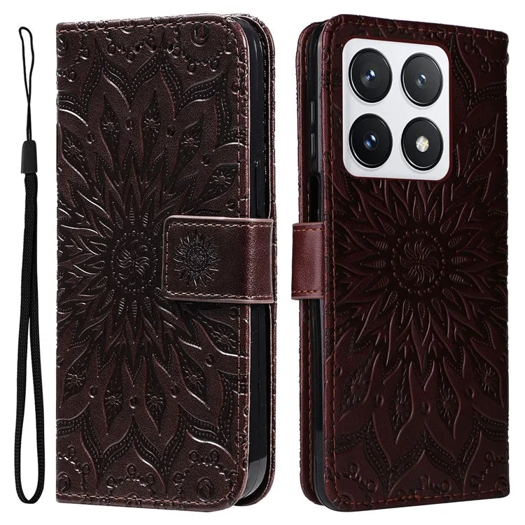 KT Imprinting Flower Series-1 For Xiaomi 14T Pro Case Sunflower Leather Wallet Phone Cover