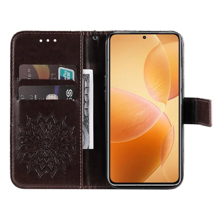 KT Imprinting Flower Series-1 For Xiaomi 14T Pro Case Sunflower Leather Wallet Phone Cover