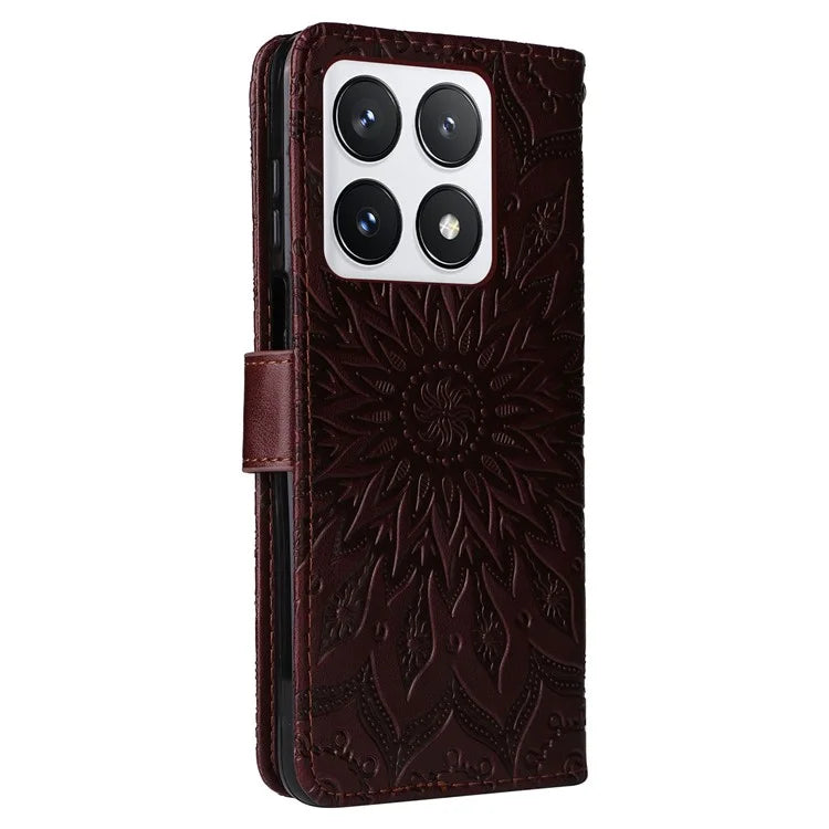 KT Imprinting Flower Series-1 For Xiaomi 14T Pro Case Sunflower Leather Wallet Phone Cover