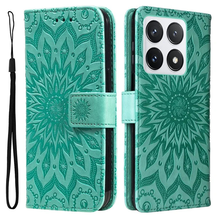 KT Imprinting Flower Series-1 For Xiaomi 14T Pro Case Sunflower Leather Wallet Phone Cover