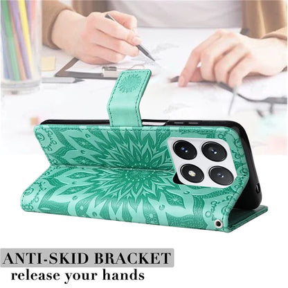 KT Imprinting Flower Series-1 For Xiaomi 14T Pro Case Sunflower Leather Wallet Phone Cover