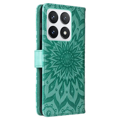 KT Imprinting Flower Series-1 For Xiaomi 14T Pro Case Sunflower Leather Wallet Phone Cover