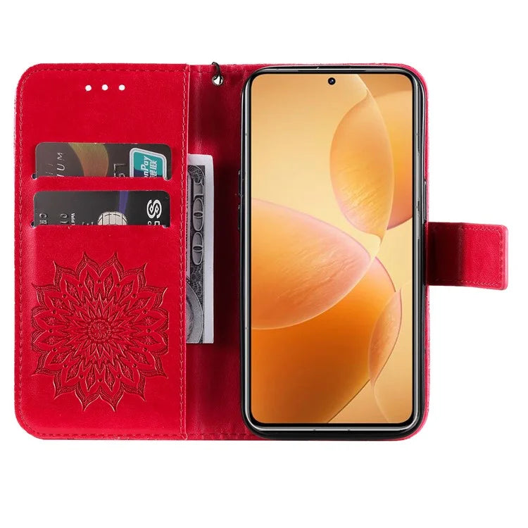 KT Imprinting Flower Series-1 For Xiaomi 14T Pro Case Sunflower Leather Wallet Phone Cover