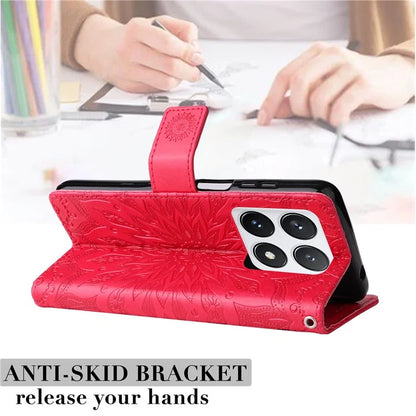 KT Imprinting Flower Series-1 For Xiaomi 14T Pro Case Sunflower Leather Wallet Phone Cover