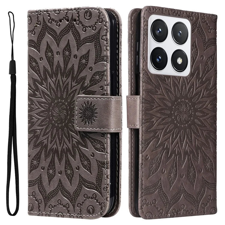 KT Imprinting Flower Series-1 For Xiaomi 14T Pro Case Sunflower Leather Wallet Phone Cover