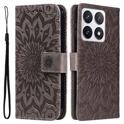 KT Imprinting Flower Series-1 For Xiaomi 14T Pro Case Sunflower Leather Wallet Phone Cover