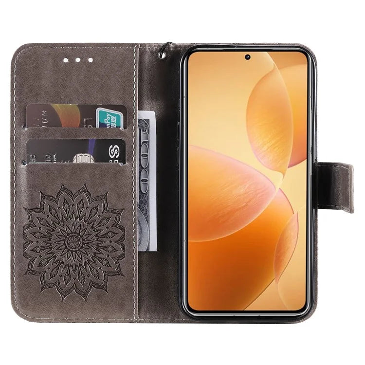KT Imprinting Flower Series-1 For Xiaomi 14T Pro Case Sunflower Leather Wallet Phone Cover