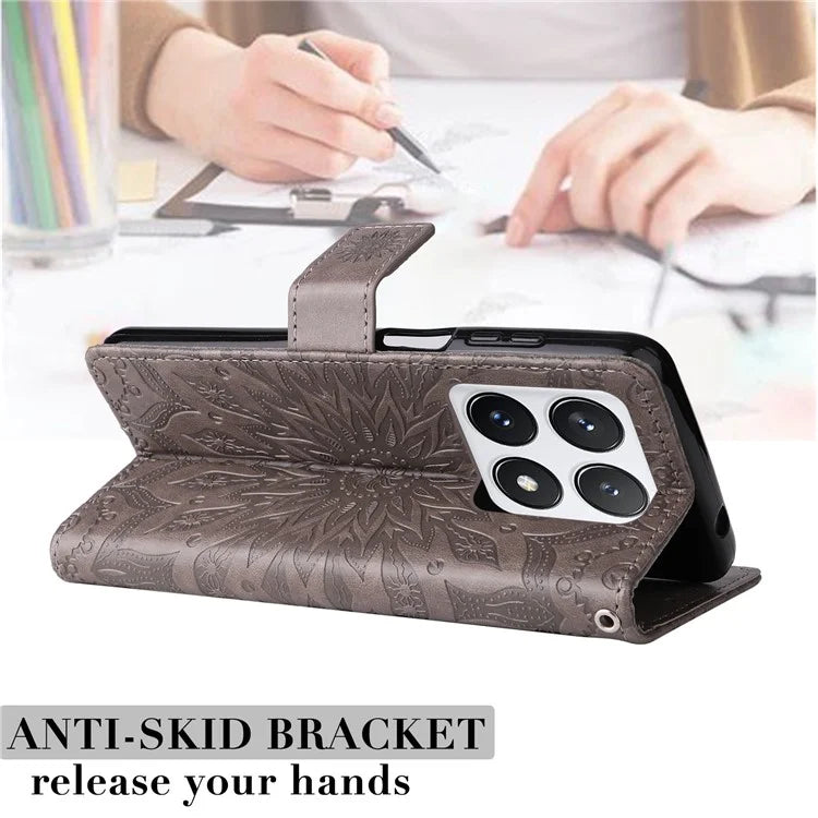 KT Imprinting Flower Series-1 For Xiaomi 14T Pro Case Sunflower Leather Wallet Phone Cover