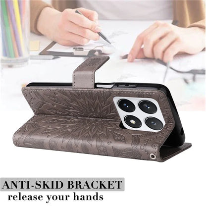 KT Imprinting Flower Series-1 For Xiaomi 14T Pro Case Sunflower Leather Wallet Phone Cover