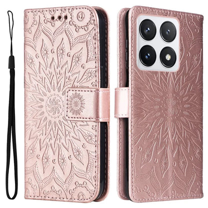 KT Imprinting Flower Series-1 For Xiaomi 14T Pro Case Sunflower Leather Wallet Phone Cover