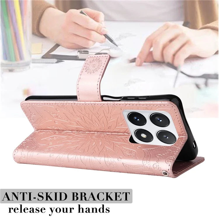 KT Imprinting Flower Series-1 For Xiaomi 14T Pro Case Sunflower Leather Wallet Phone Cover