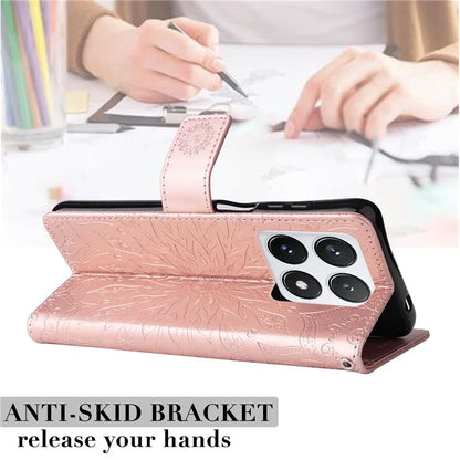 KT Imprinting Flower Series-1 For Xiaomi 14T Pro Case Sunflower Leather Wallet Phone Cover