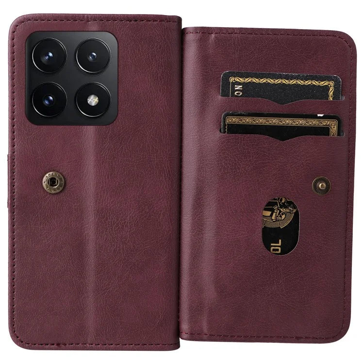 KT Multi-Functional Series-1 For Xiaomi 14T Pro Case 10 Card Holder Leather Phone Cover Stand