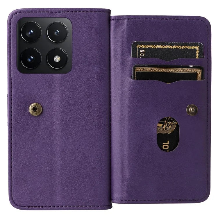 KT Multi-Functional Series-1 For Xiaomi 14T Pro Case 10 Card Holder Leather Phone Cover Stand