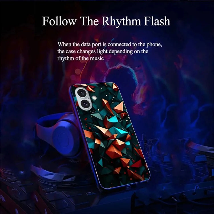 For iPhone 16 Case Call Flash Series Pattern Printing Tempered Glass + TPU Combo Phone Case