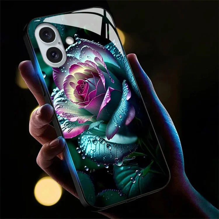 For iPhone 16 Case Call Flash Series Pattern Printing Tempered Glass + TPU Combo Phone Case
