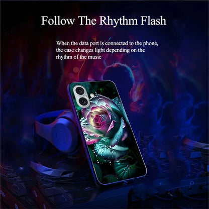 For iPhone 16 Case Call Flash Series Pattern Printing Tempered Glass + TPU Combo Phone Case
