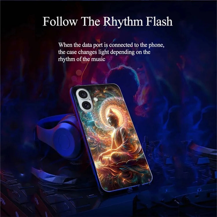 For iPhone 16 Case Call Flash Series Pattern Printing Tempered Glass + TPU Combo Phone Case