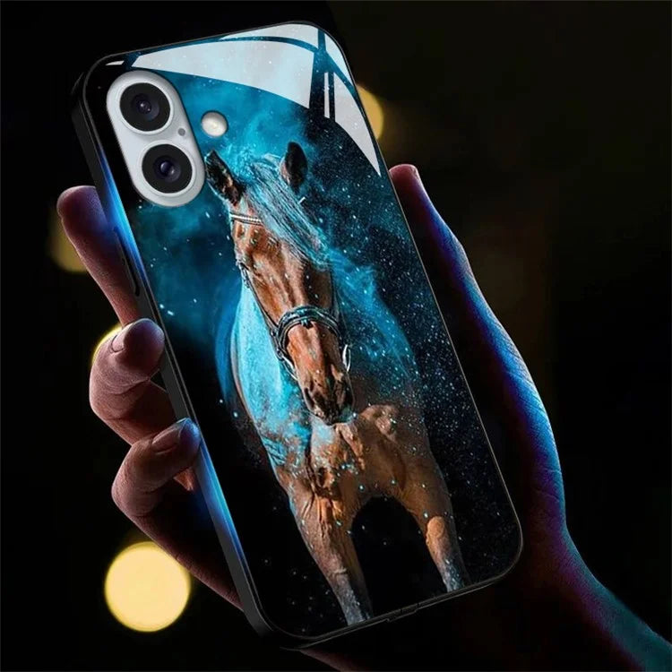 For iPhone 16 Case Call Flash Series Pattern Printing Tempered Glass + TPU Combo Phone Case