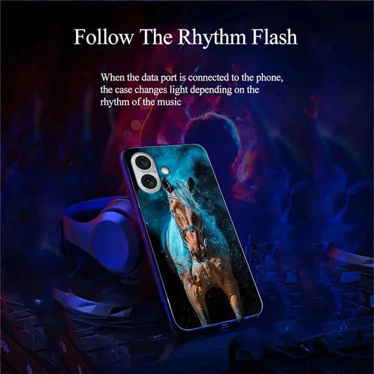 For iPhone 16 Case Call Flash Series Pattern Printing Tempered Glass + TPU Combo Phone Case