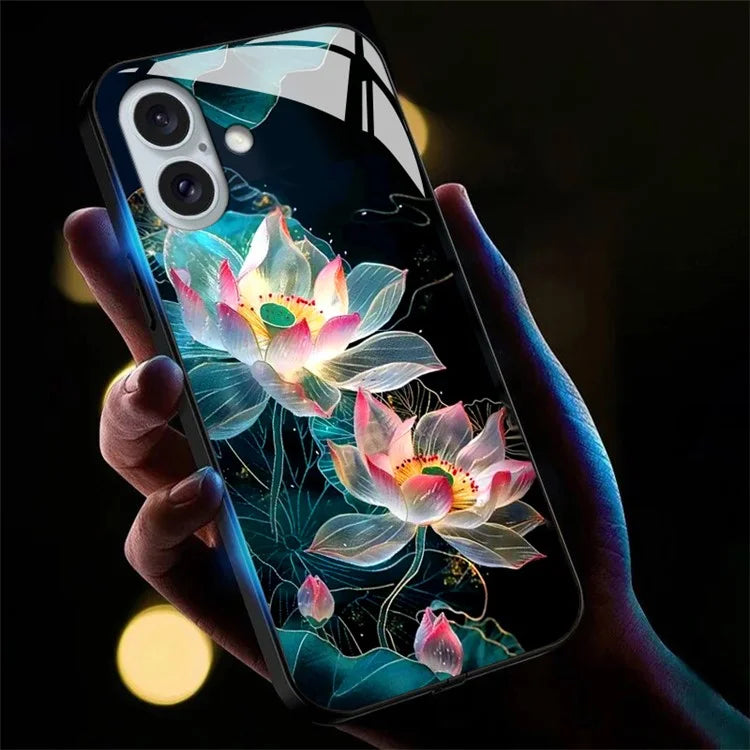 For iPhone 16 Case Call Flash Series Pattern Printing Tempered Glass + TPU Combo Phone Case