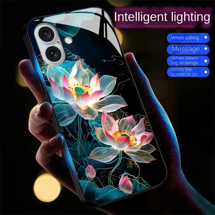 For iPhone 16 Case Call Flash Series Pattern Printing Tempered Glass + TPU Combo Phone Case