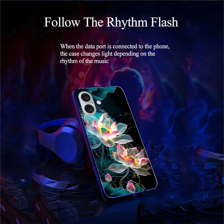 For iPhone 16 Case Call Flash Series Pattern Printing Tempered Glass + TPU Combo Phone Case