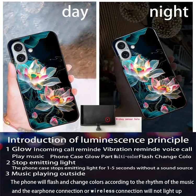 For iPhone 16 Case Call Flash Series Pattern Printing Tempered Glass + TPU Combo Phone Case