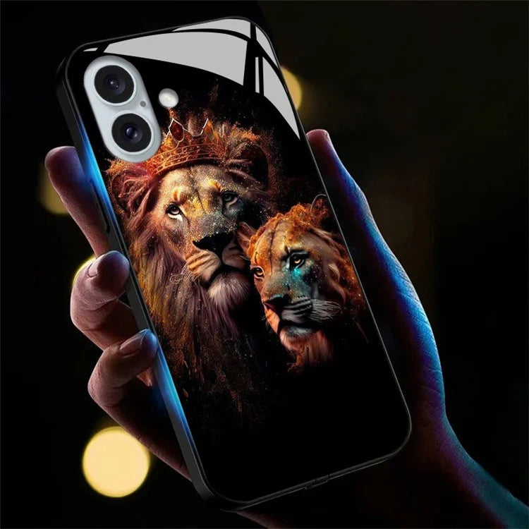 For iPhone 16 Case Call Flash Series Pattern Printing Tempered Glass + TPU Combo Phone Case
