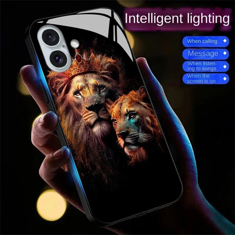 For iPhone 16 Case Call Flash Series Pattern Printing Tempered Glass + TPU Combo Phone Case
