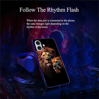 For iPhone 16 Case Call Flash Series Pattern Printing Tempered Glass + TPU Combo Phone Case
