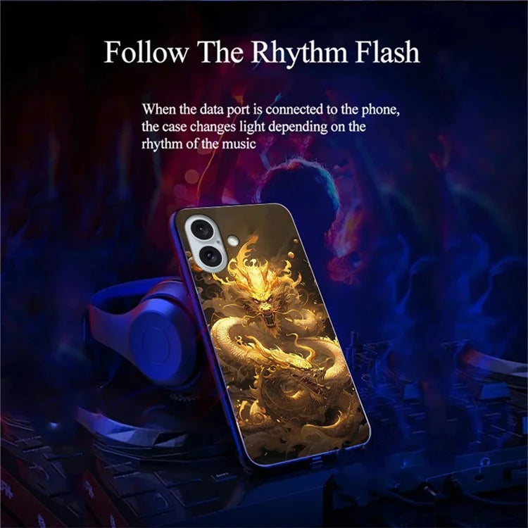 For iPhone 16 Case Call Flash Series Pattern Printing Tempered Glass + TPU Combo Phone Case