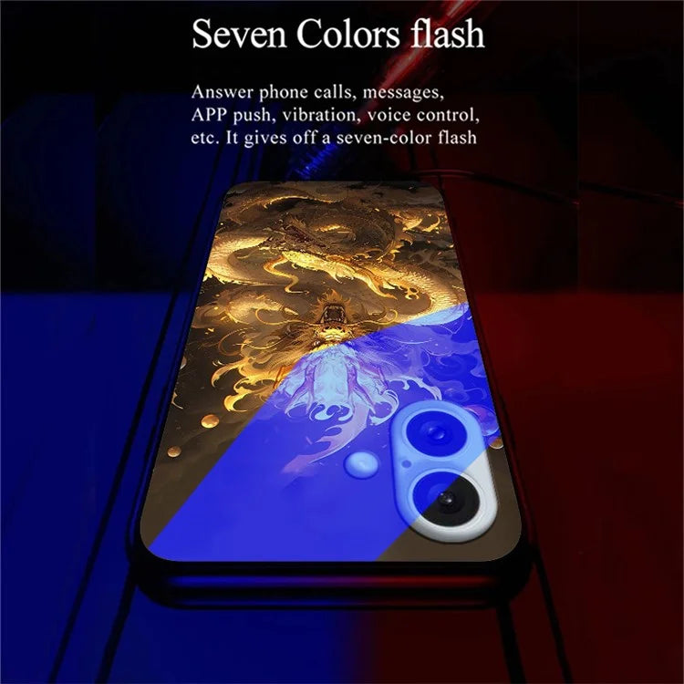 For iPhone 16 Case Call Flash Series Pattern Printing Tempered Glass + TPU Combo Phone Case