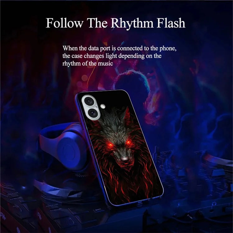 For iPhone 16 Case Call Flash Series Pattern Printing Tempered Glass + TPU Combo Phone Case