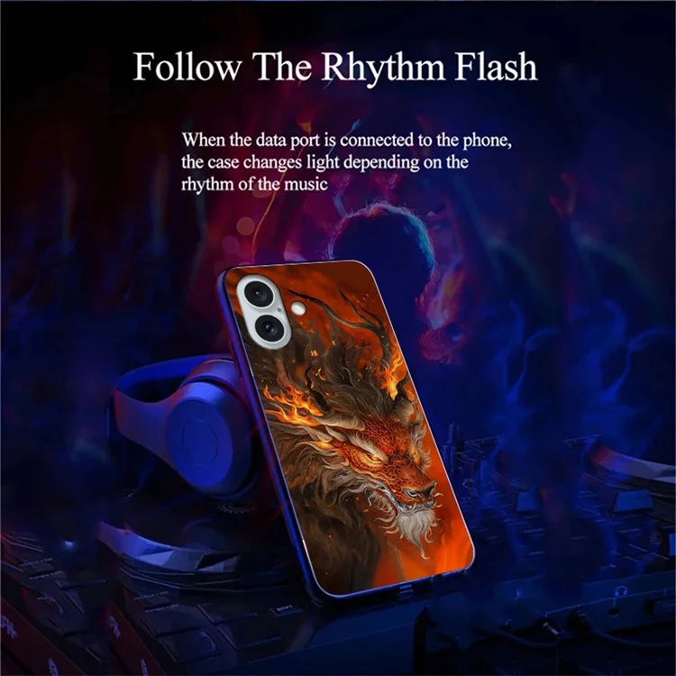 For iPhone 16 Case Call Flash Series Pattern Printing Tempered Glass + TPU Combo Phone Case