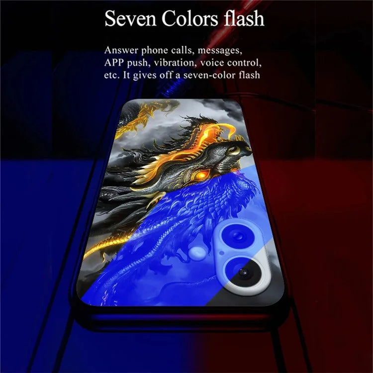 For iPhone 16 Case Call Flash Series Pattern Printing Tempered Glass + TPU Combo Phone Case