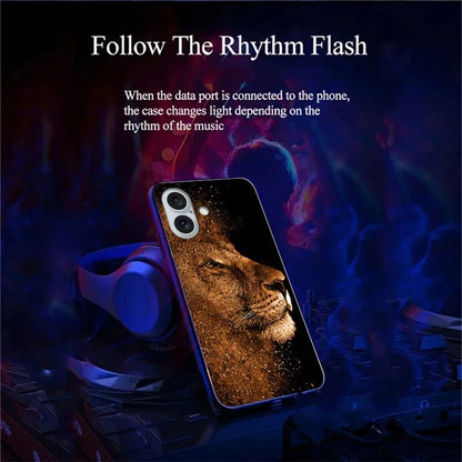 For iPhone 16 Case Call Flash Series Pattern Printing Tempered Glass + TPU Combo Phone Case