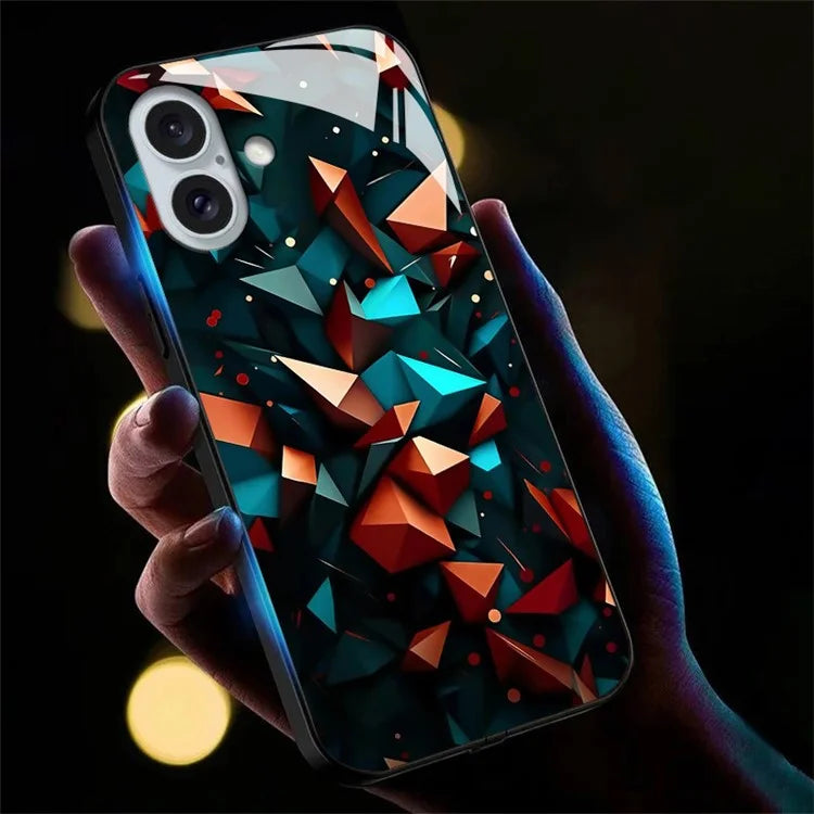 For iPhone 16 Plus Case Call Flash Series Pattern Printing Tempered Glass + TPU Combo Phone Case