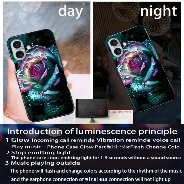 For iPhone 16 Plus Case Call Flash Series Pattern Printing Tempered Glass + TPU Combo Phone Case