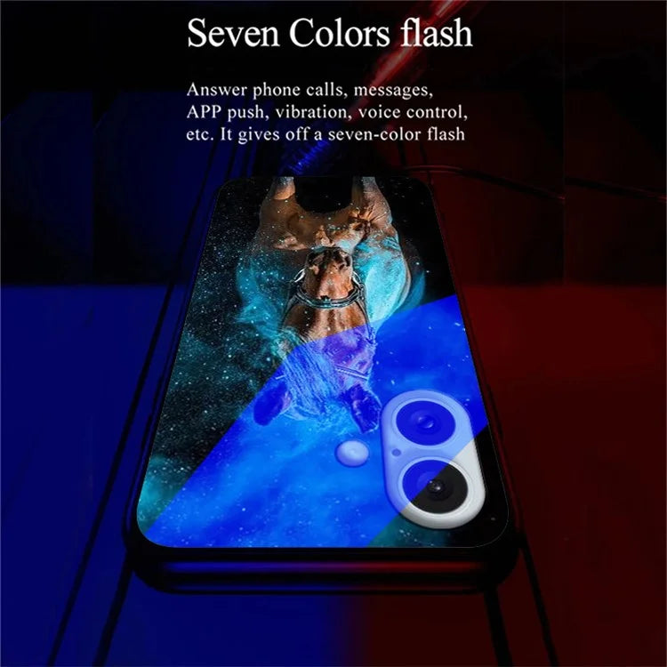For iPhone 16 Plus Case Call Flash Series Pattern Printing Tempered Glass + TPU Combo Phone Case