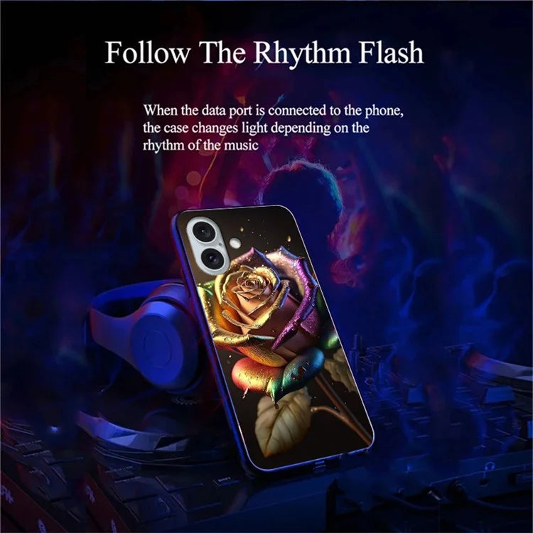 For iPhone 16 Plus Case Call Flash Series Pattern Printing Tempered Glass + TPU Combo Phone Case
