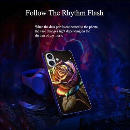 For iPhone 16 Plus Case Call Flash Series Pattern Printing Tempered Glass + TPU Combo Phone Case