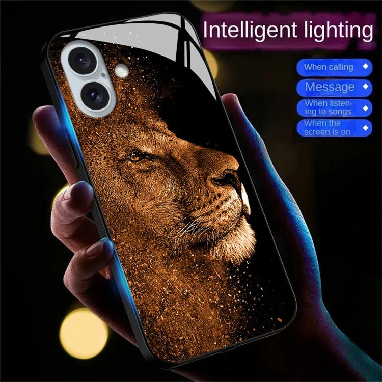 For iPhone 16 Plus Case Call Flash Series Pattern Printing Tempered Glass + TPU Combo Phone Case
