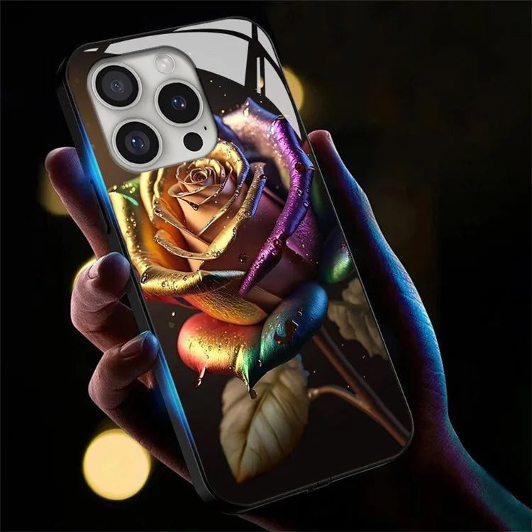 For iPhone 16 Pro Case Call Flash Series Pattern Printing Tempered Glass + TPU Combo Phone Case
