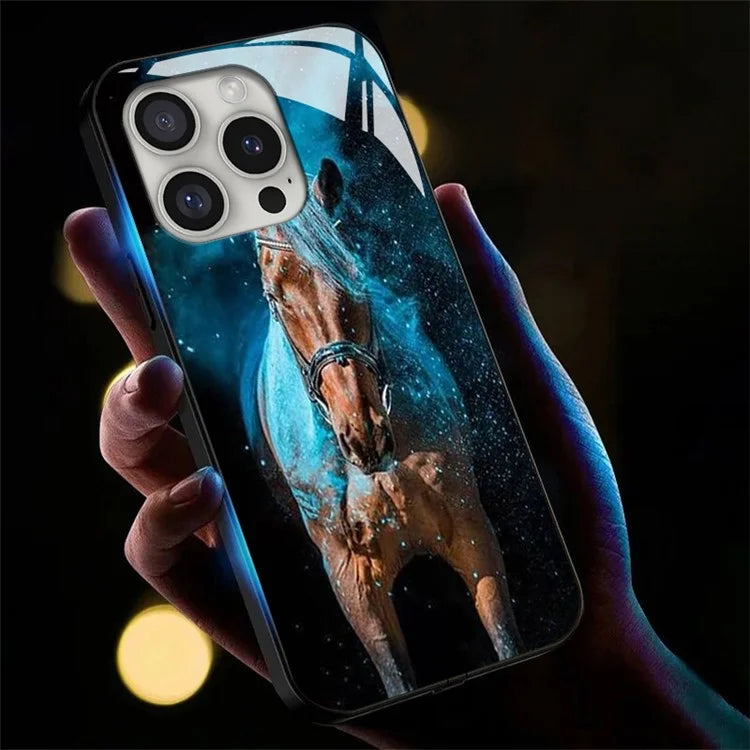 For iPhone 16 Pro Case Call Flash Series Pattern Printing Tempered Glass + TPU Combo Phone Case